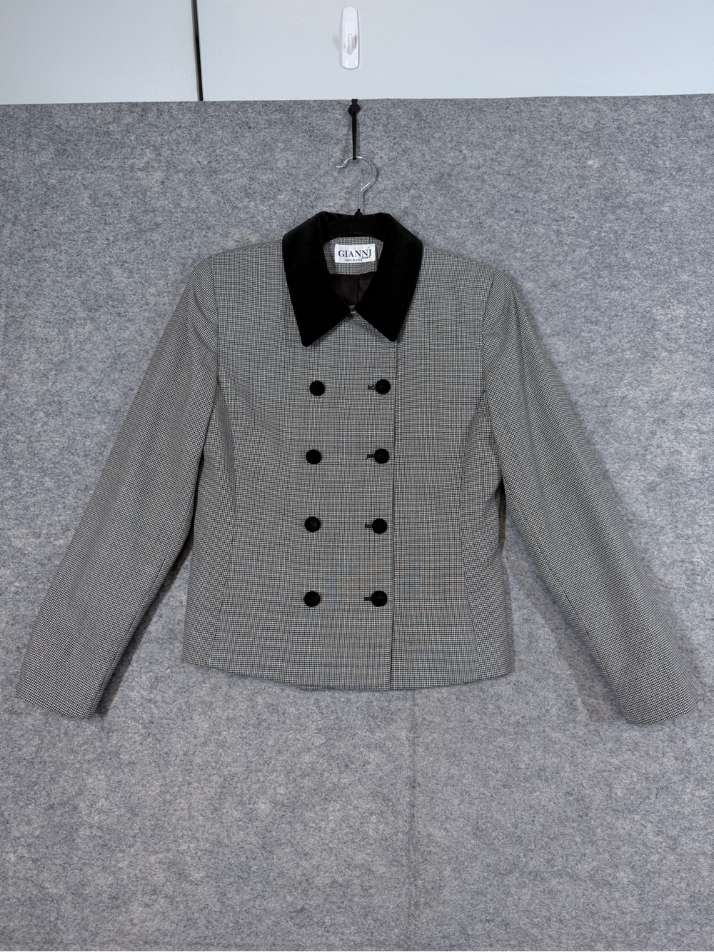 Ganni Gray Houndstooth Black White Double Breasted Blazer Size 4 Academia 90s